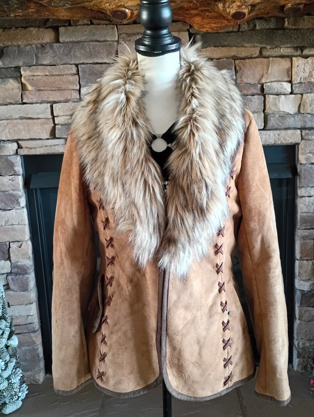 Tasha Polizzi Tan Faux Fur Faux Suede Hacking Jacket